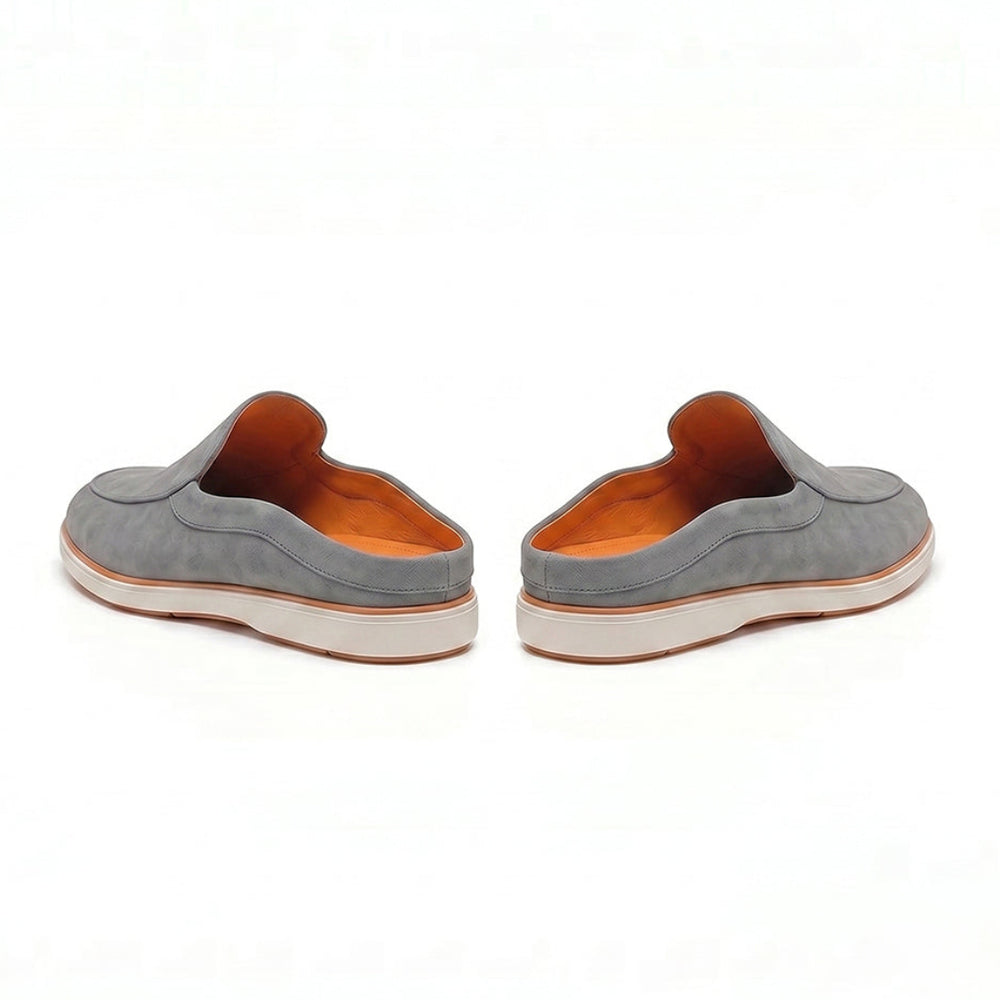 Hayes London | Riviera Ash Grey - Italian Suede Leather Backless Slip-On Mule Loafers for Men – Casual Summer-Walk Half Shoes