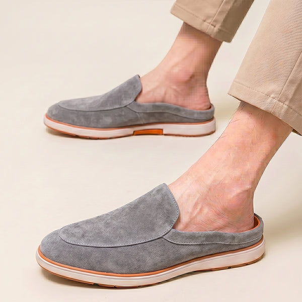 Hayes London | Riviera Ash Grey Italian Suede Leather Mules for Men – Breathable Backless Slip-On Shoes for Casual & Everyday Wear