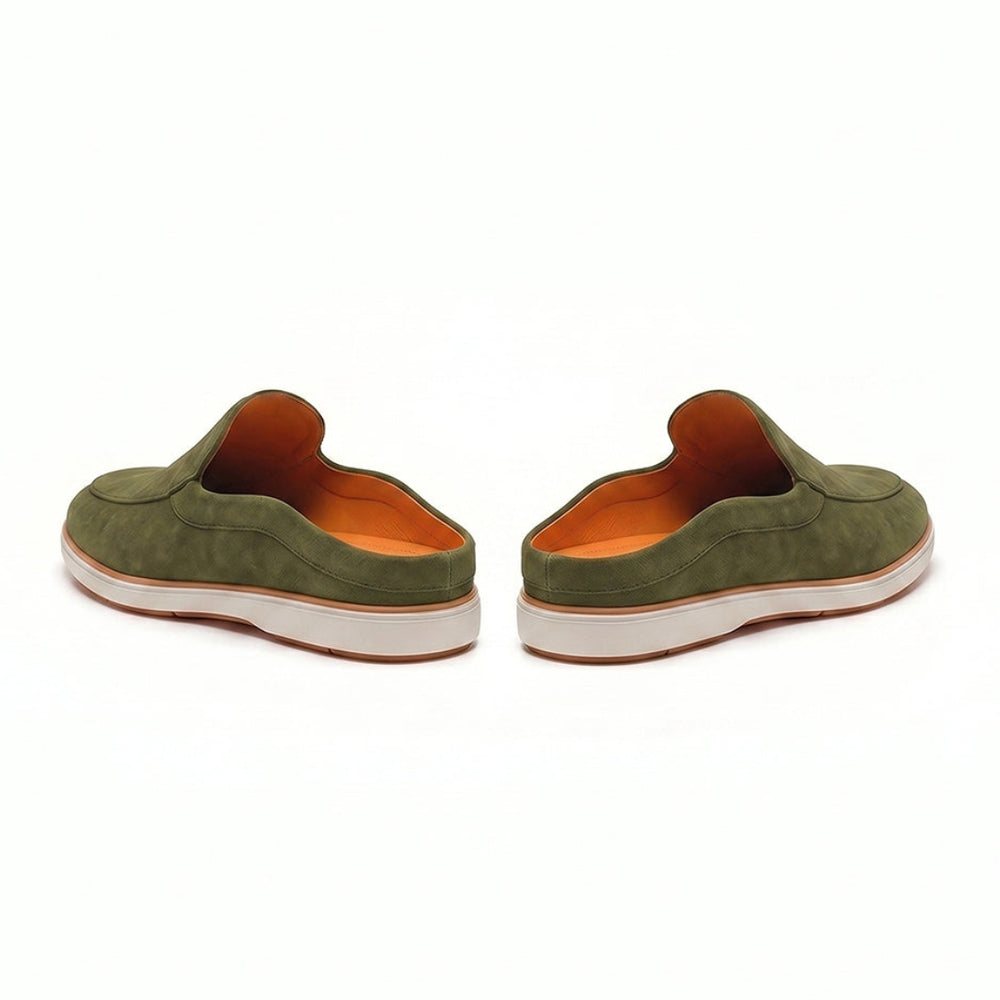 Hayes London | Riviera Olive Green - Italian Suede Leather Backless Slip-On Mule Loafers for Men – Casual Summer-Walk Half Shoes