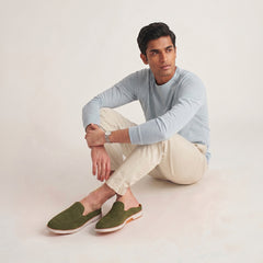 Hayes London | Riviera Olive Green - Italian Suede Leather Backless Slip-On Mule Loafers for Men – Casual Summer-Walk Half Shoes