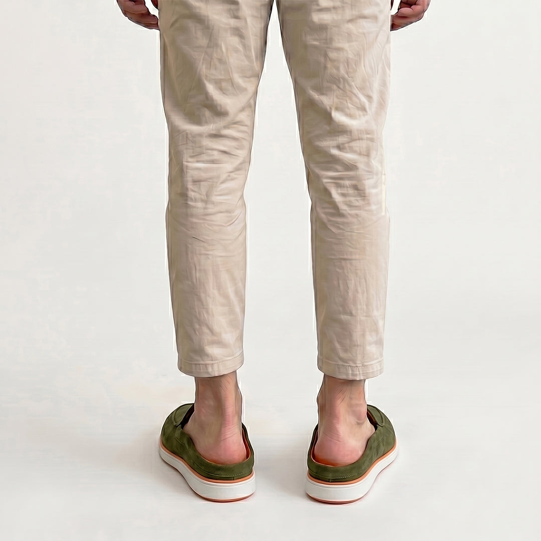 Hayes London | Riviera Olive Green - Italian Suede Leather Backless Slip-On Mule Loafers for Men – Casual Summer-Walk Half Shoes