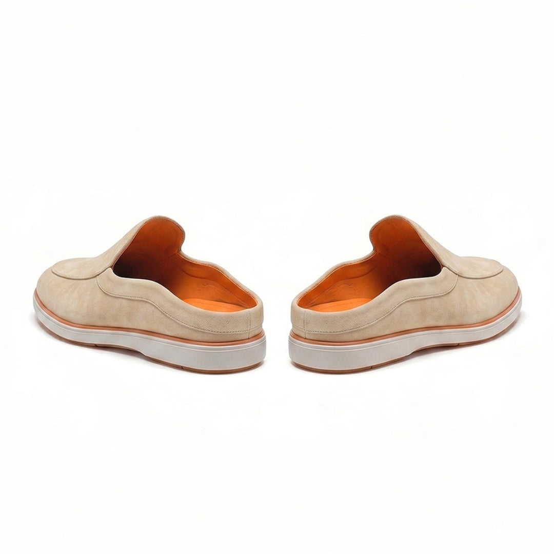 Hayes London | Riviera Beige - Italian Suede Leather Backless Slip-On Mule Loafers for Men – Casual Summer-Walk Half Shoes
