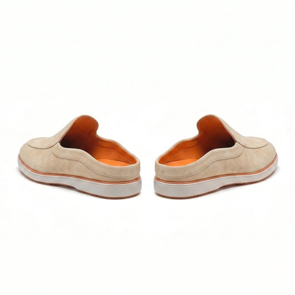 Hayes London | Riviera Beige - Italian Suede Leather Backless Slip-On Mule Loafers for Men – Casual Summer-Walk Half Shoes