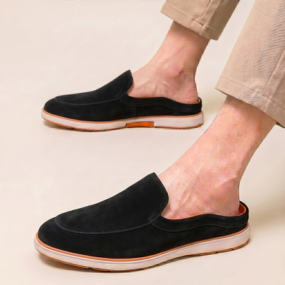 Hayes London | Riviera Black - Italian Suede Leather Backless Slip-On Mule Loafers for Men – Casual Summer-Walk Half Shoes