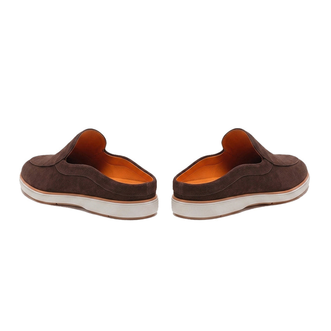 Hayes London | Riviera Brown - Italian Suede Leather Backless Slip-On Mule Loafers for Men – Casual Summer-Walk Half Shoes