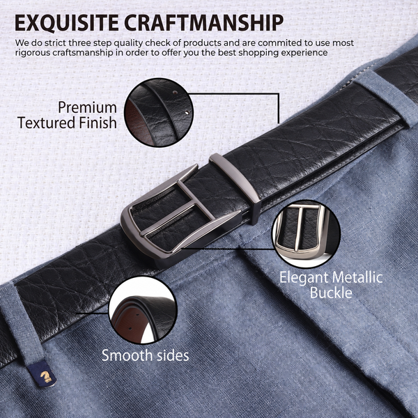 Cronos Wild Black & Brown Italian Leather Reversible Belt for Men – Matte Grey Buckle