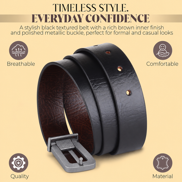 Cronos Wild Black & Brown Italian Leather Reversible Belt for Men – Matte Grey Buckle