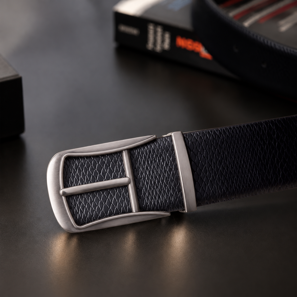Hayes London | Cronos Viper Black & Brown Italian Leather Reversible Belt for Men – Matte Grey Buckle