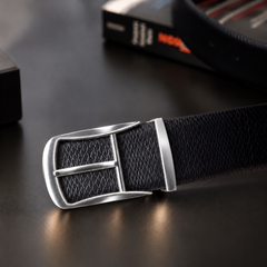 Hayes London | Cronos Viper Black & Brown Italian Leather Reversible Belt for Men – Silver Buckle