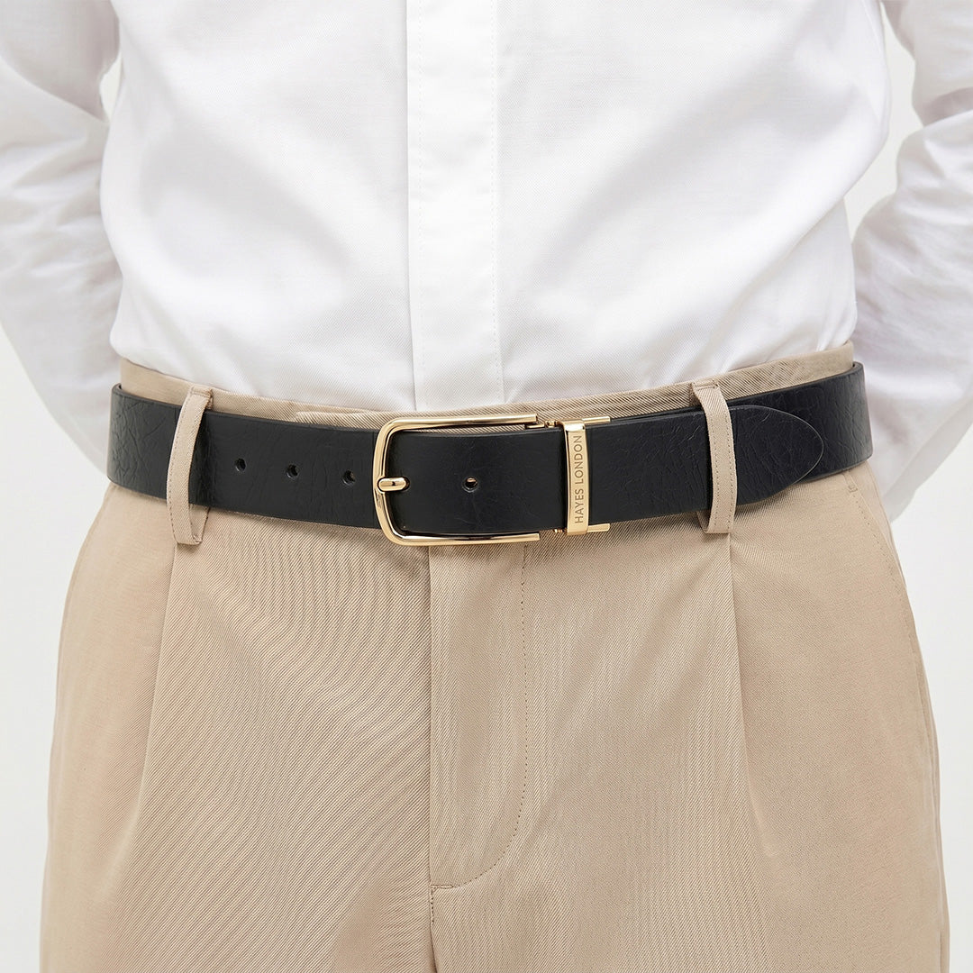 Hayes London | Reversible Black & Brown Genuine Leather Belt For Men (Leather Texture: Wild)