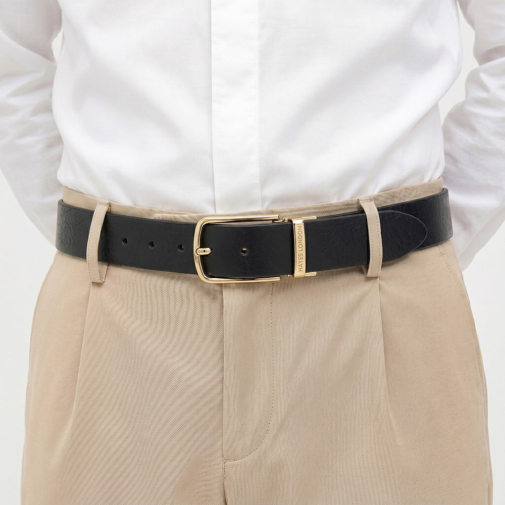 Hayes London | Reversible Black & Brown Genuine Leather Belt For Men (Leather Texture: Wild)