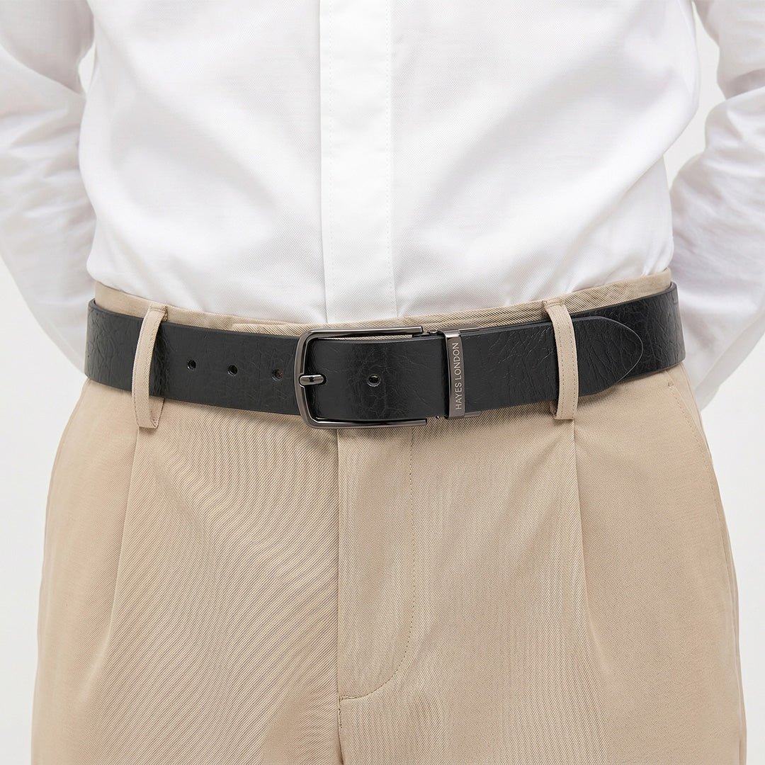 Hayes London | Reversible Black & Brown Genuine Leather Belt For Men (Leather Texture: Wild)