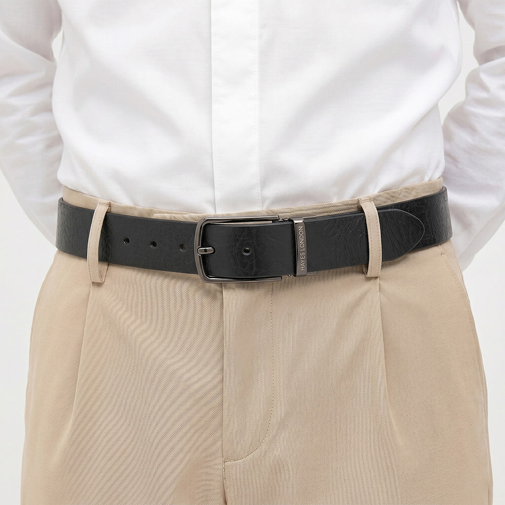 Hayes London | Reversible Black & Brown Genuine Leather Belt For Men (Leather Texture: Wild)