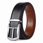 Cronos Plain Black & Brown Italian Leather Reversible Belt for Men – Silver Buckle