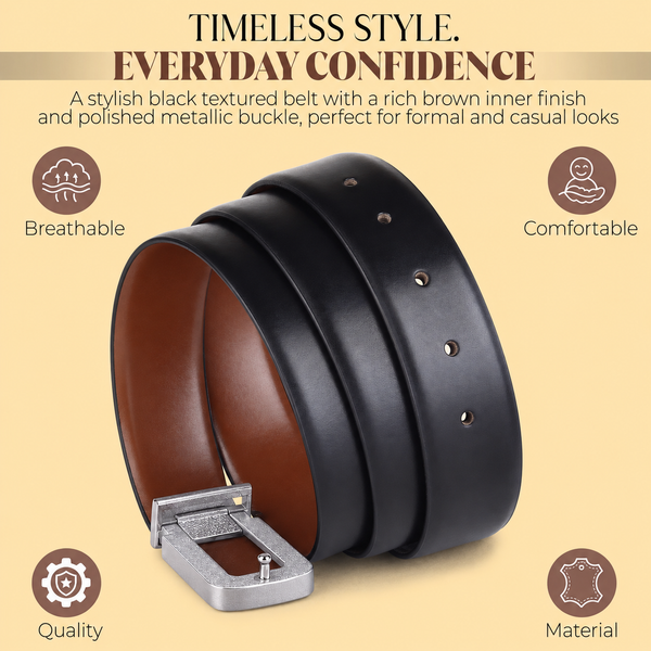 Cronos Plain Black & Brown Italian Leather Reversible Belt for Men – Silver Buckle