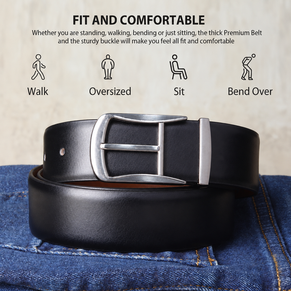 Cronos Plain Black & Brown Italian Leather Reversible Belt for Men – Silver Buckle