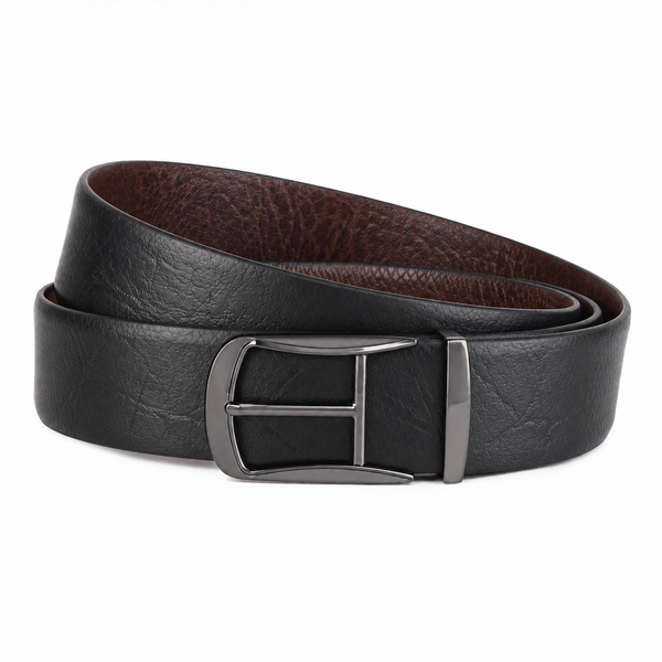 Hayes London | Cronos Wild Black & Brown Italian Leather Reversible Belt for Men – Gunmetal Grey Buckle
