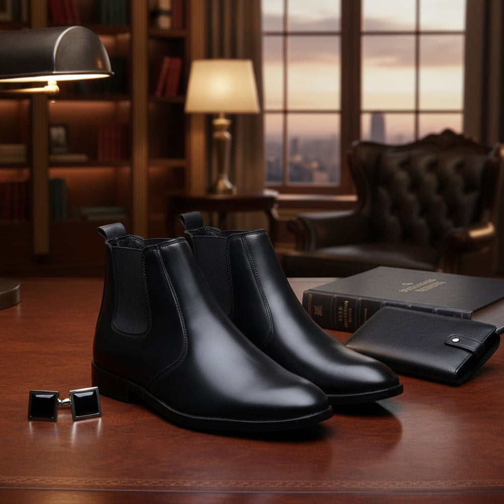 Hayes London | Strider Chelsea Boots – Black Plain Genuine Leather Men’s Shoes