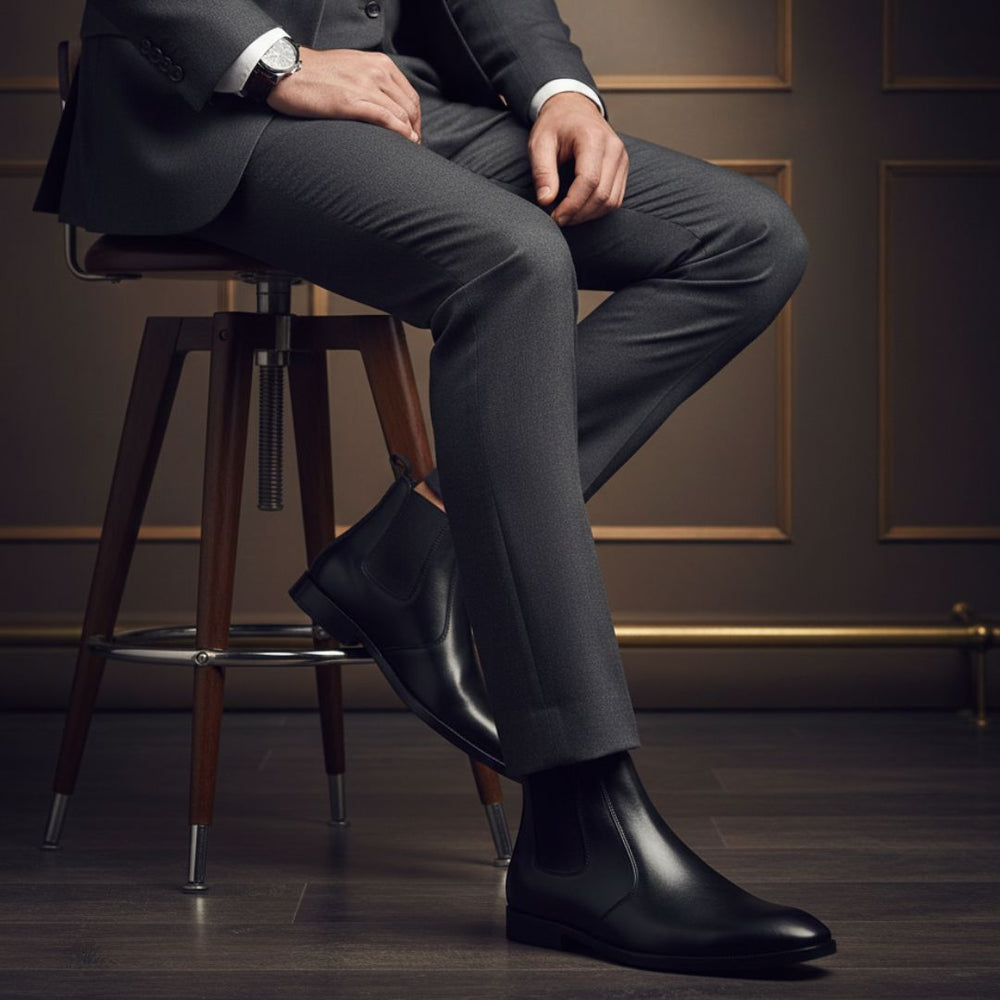 Hayes London | Strider Chelsea Boots – Black Plain Genuine Leather Men’s Shoes