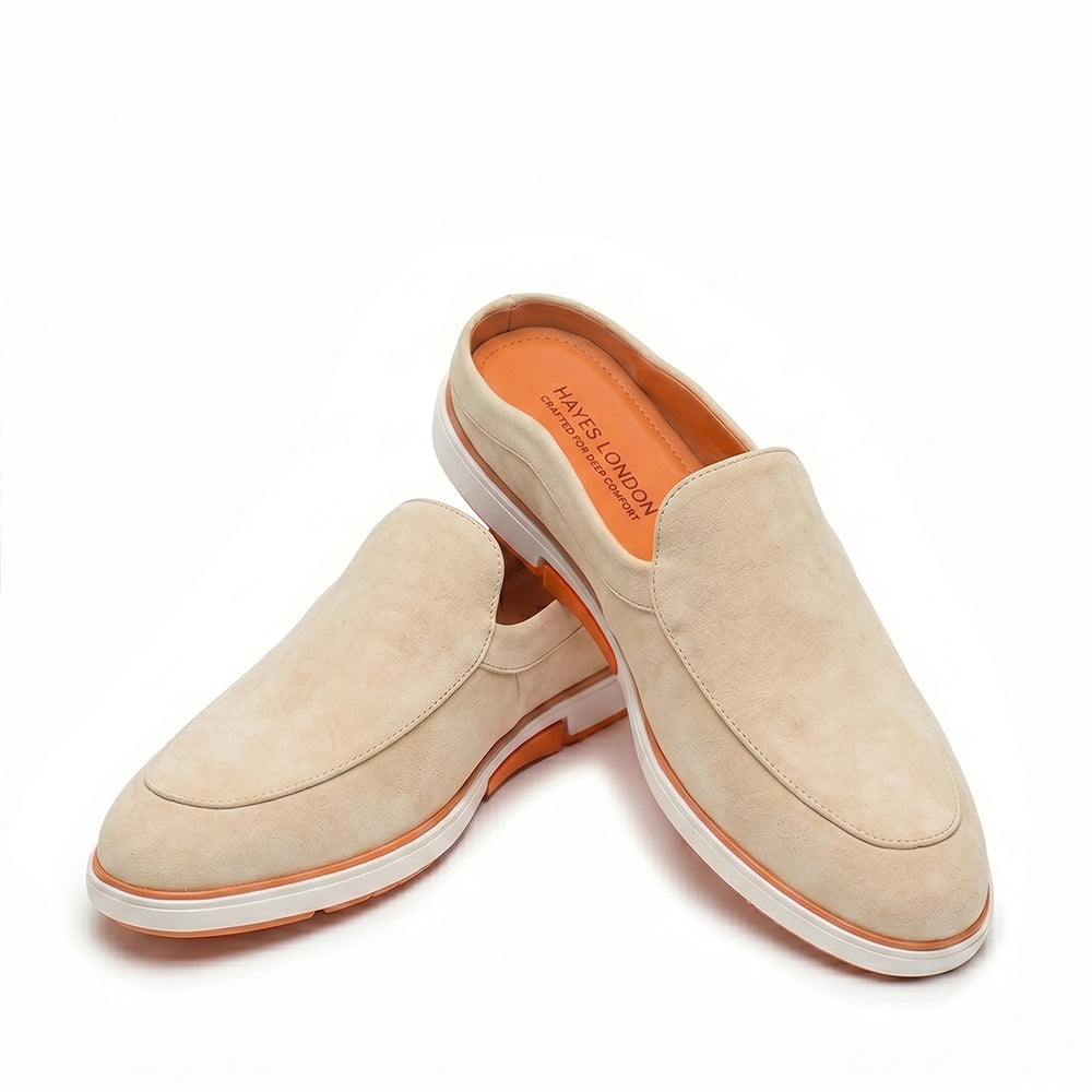 Riviera Beige - Italian Suede Leather Backless Slip-On Mule Loafers for Men – Casual Summer-Walk Half Shoes