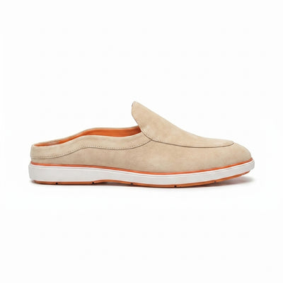 Hayes London | Riviera Beige - Italian Suede Leather Backless Slip-On Mule Loafers for Men – Casual Summer-Walk Half Shoes