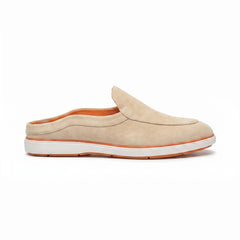 Riviera Beige - Italian Suede Leather Backless Slip-On Mule Loafers for Men – Casual Summer-Walk Half Shoes