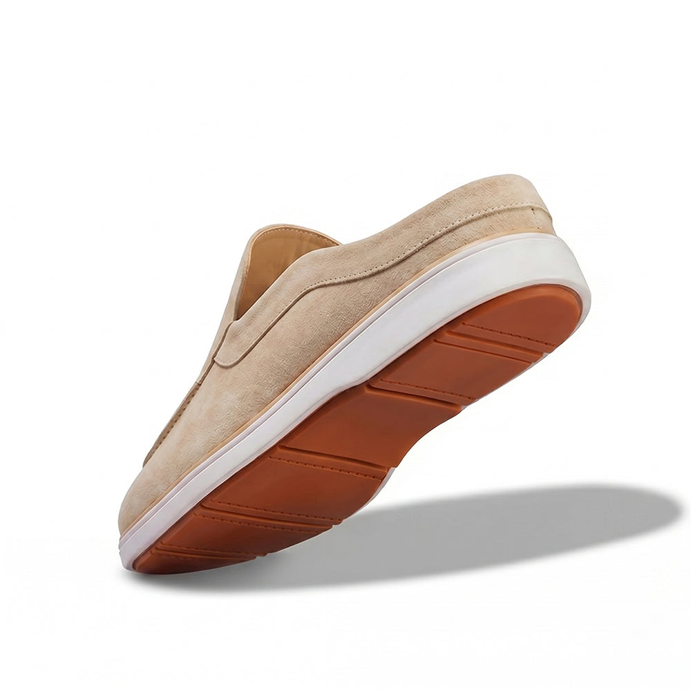 Riviera Beige - Italian Suede Leather Backless Slip-On Mule Loafers for Men – Casual Summer-Walk Half Shoes