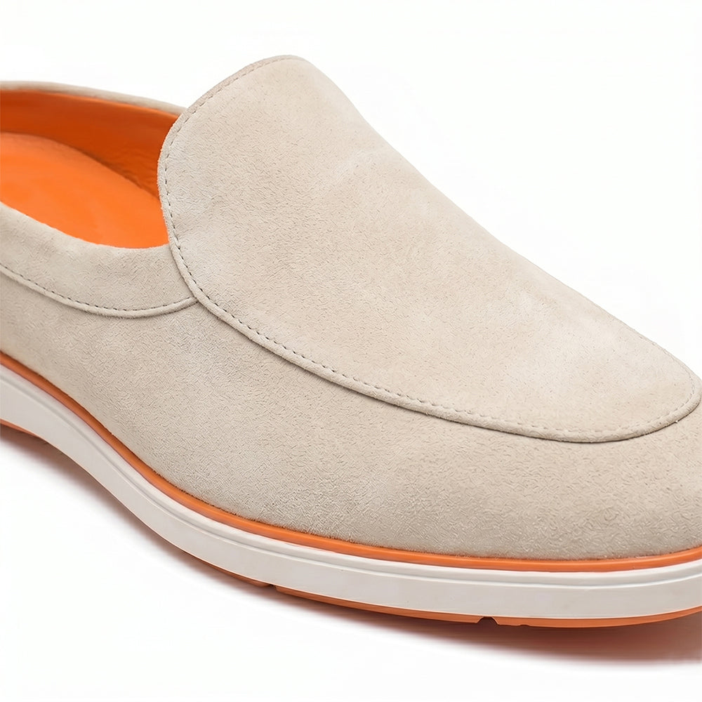 Riviera Beige - Italian Suede Leather Backless Slip-On Mule Loafers for Men – Casual Summer-Walk Half Shoes