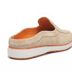 Riviera Beige - Italian Suede Leather Backless Slip-On Mule Loafers for Men – Casual Summer-Walk Half Shoes