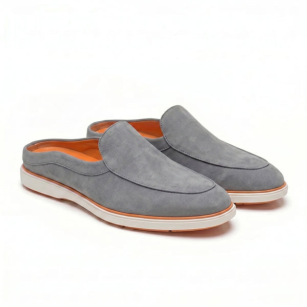 Hayes London | Riviera Ash Grey Italian Suede Leather Mules for Men – Breathable Backless Slip-On Shoes for Casual & Everyday Wear
