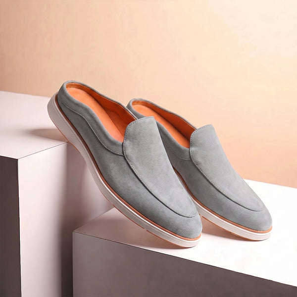Hayes London | Riviera Ash Grey Italian Suede Leather Mules for Men – Breathable Backless Slip-On Shoes for Casual & Everyday Wear