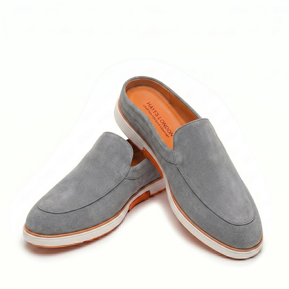Riviera Ash Grey - Italian Suede Leather Backless Slip-On Mule Loafers for Men – Casual Summer-Walk Half Shoes