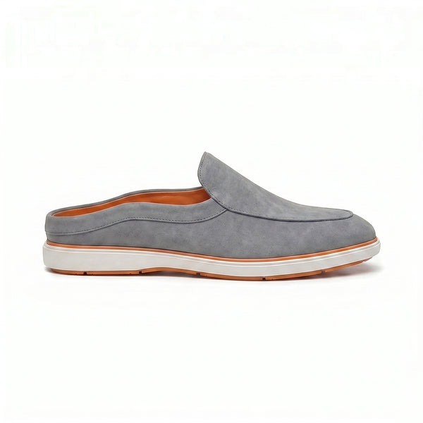 Hayes London | Riviera Ash Grey Italian Suede Leather Mules for Men – Breathable Backless Slip-On Shoes for Casual & Everyday Wear