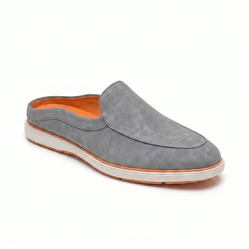Riviera Ash Grey - Italian Suede Leather Backless Slip-On Mule Loafers for Men – Casual Summer-Walk Half Shoes