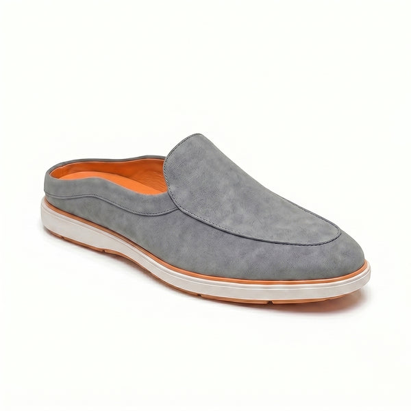 Hayes London | Riviera Ash Grey Italian Suede Leather Mules for Men – Breathable Backless Slip-On Shoes for Casual & Everyday Wear