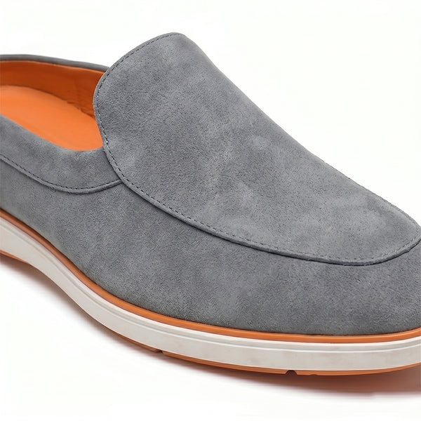 Hayes London | Riviera Ash Grey Italian Suede Leather Mules for Men – Breathable Backless Slip-On Shoes for Casual & Everyday Wear