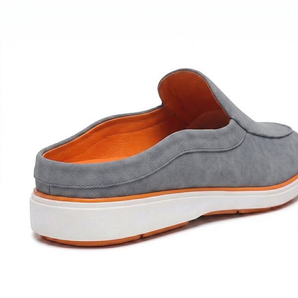 Hayes London | Riviera Ash Grey Italian Suede Leather Mules for Men – Breathable Backless Slip-On Shoes for Casual & Everyday Wear