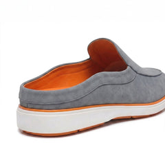 Riviera Ash Grey - Italian Suede Leather Backless Slip-On Mule Loafers for Men – Casual Summer-Walk Half Shoes