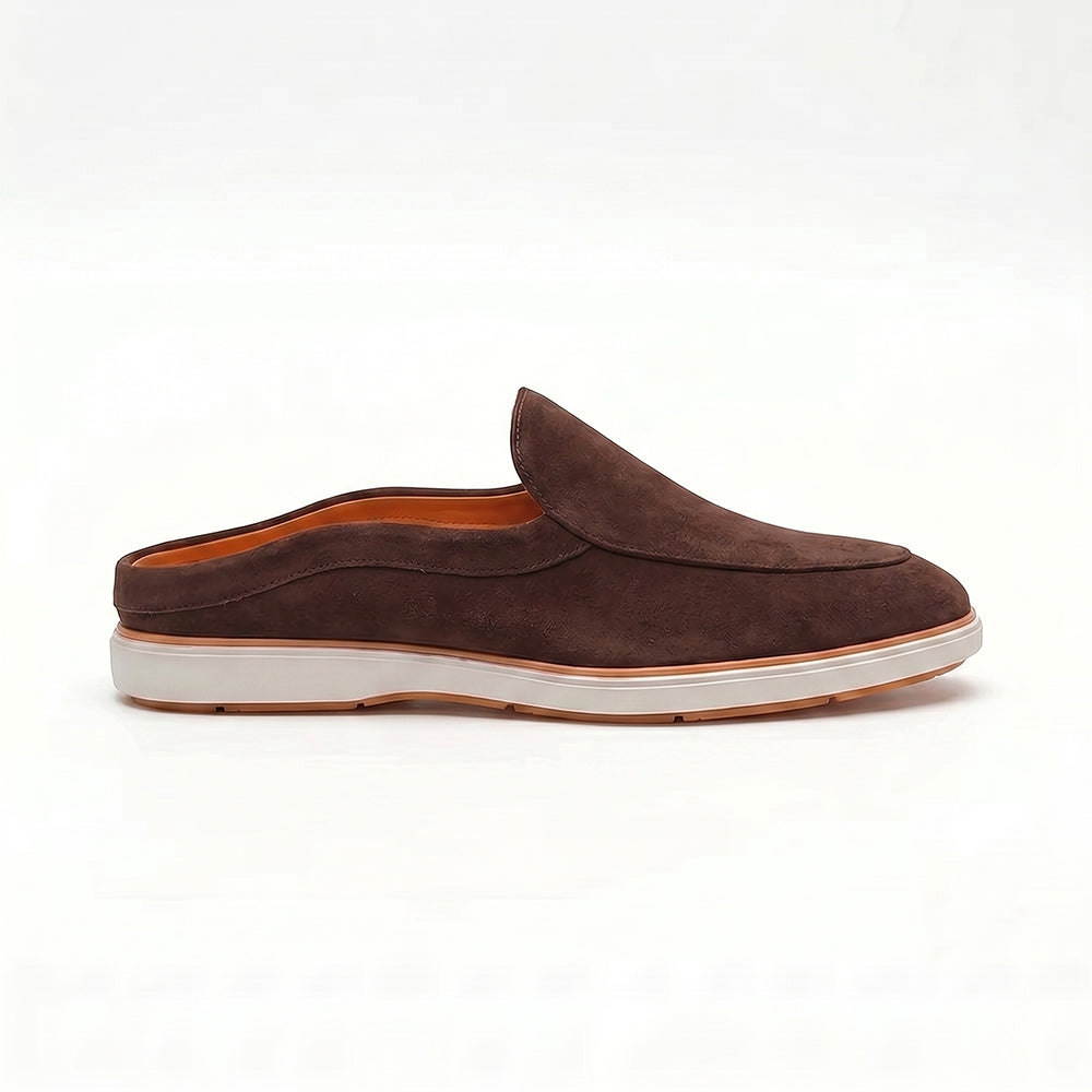 Riviera Brown - Italian Suede Leather Backless Slip-On Mule Loafers for Men – Casual Summer-Walk Half Shoes