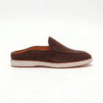 Riviera Brown - Italian Suede Leather Backless Slip-On Mule Loafers for Men – Casual Summer-Walk Half Shoes