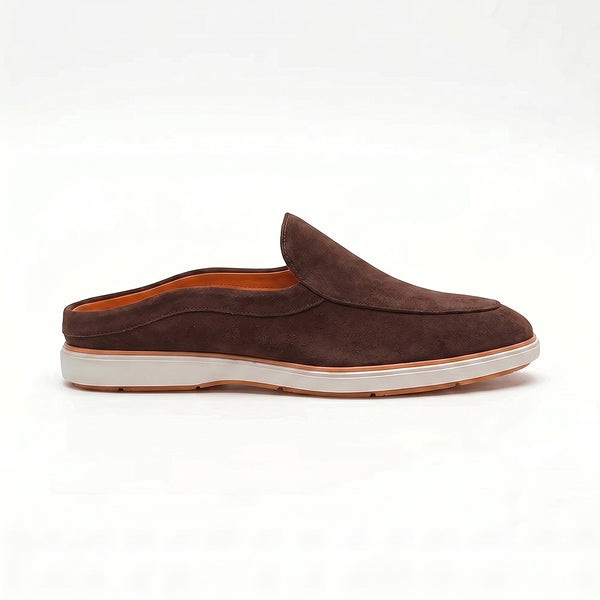 Hayes London | Riviera Brown - Italian Suede Leather Backless Slip-On Mule Loafers for Men – Casual Summer-Walk Half Shoes