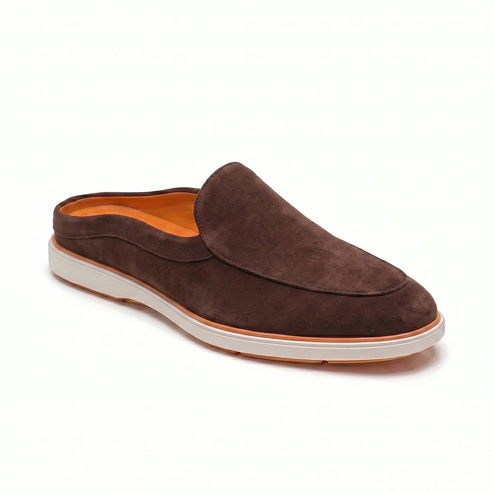 Riviera Brown - Italian Suede Leather Backless Slip-On Mule Loafers for Men – Casual Summer-Walk Half Shoes
