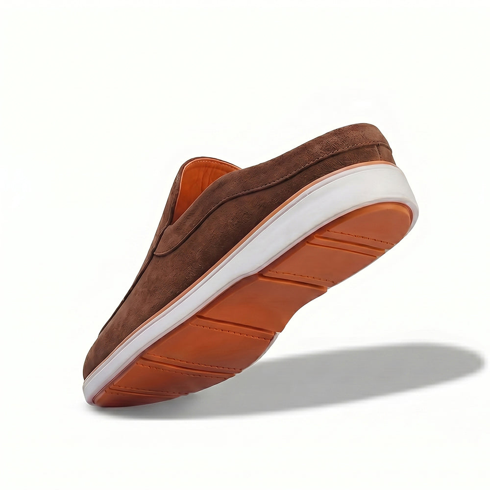 Riviera Brown - Italian Suede Leather Backless Slip-On Mule Loafers for Men – Casual Summer-Walk Half Shoes