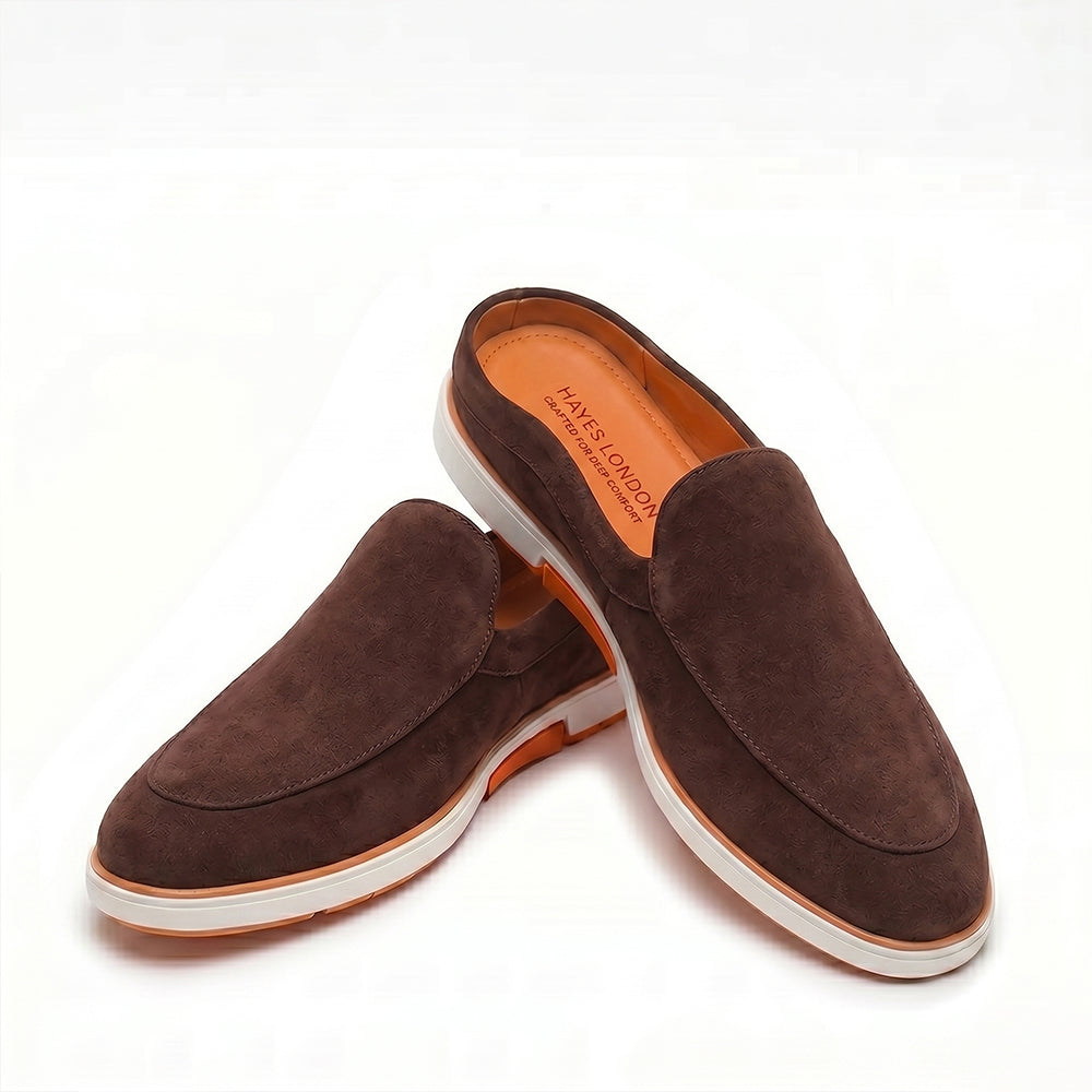 Riviera Brown - Italian Suede Leather Backless Slip-On Mule Loafers for Men – Casual Summer-Walk Half Shoes