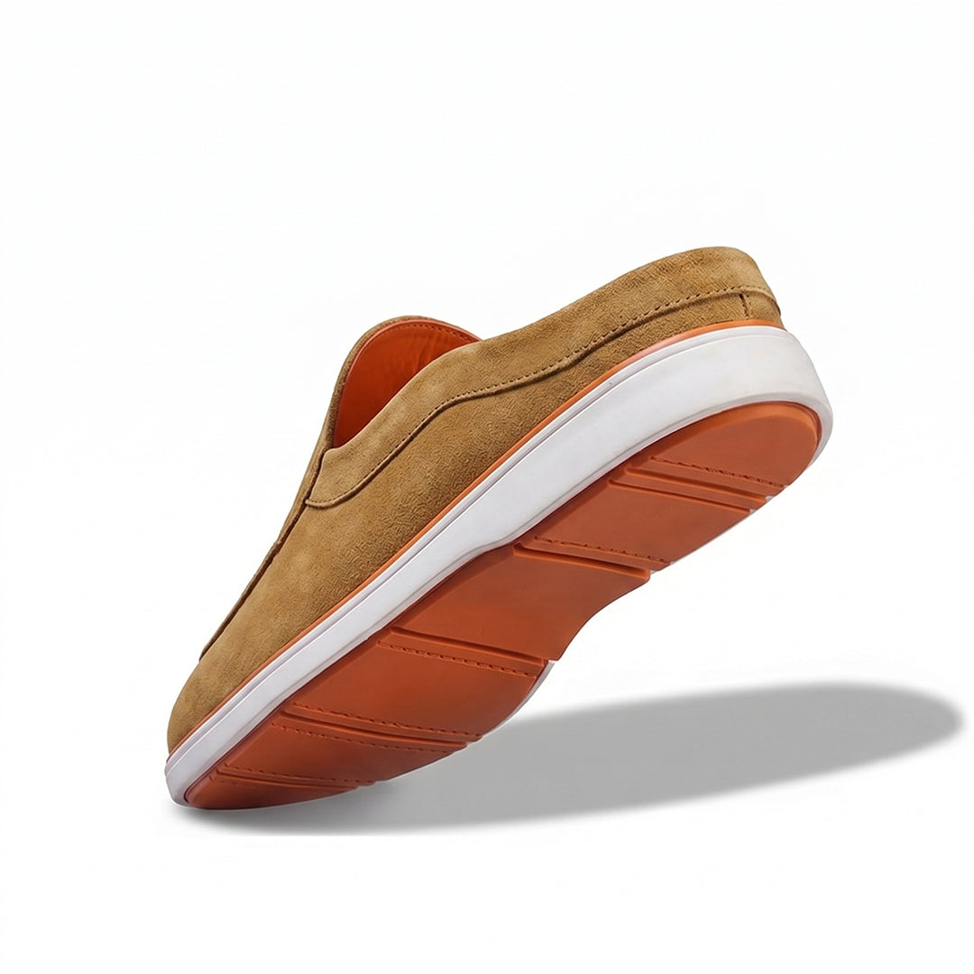 Riviera Camel Brown - Italian Suede Leather Backless Slip-On Mule Loafers for Men – Casual Summer-Walk Half Shoes