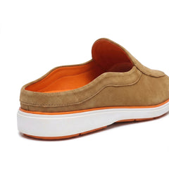 Riviera Camel Brown - Italian Suede Leather Backless Slip-On Mule Loafers for Men – Casual Summer-Walk Half Shoes