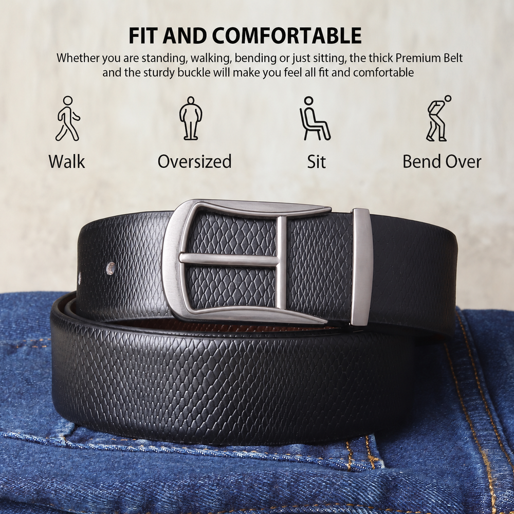 Hayes London | Cronos Viper Black & Brown Italian Leather Reversible Belt for Men – Matte Grey Buckle