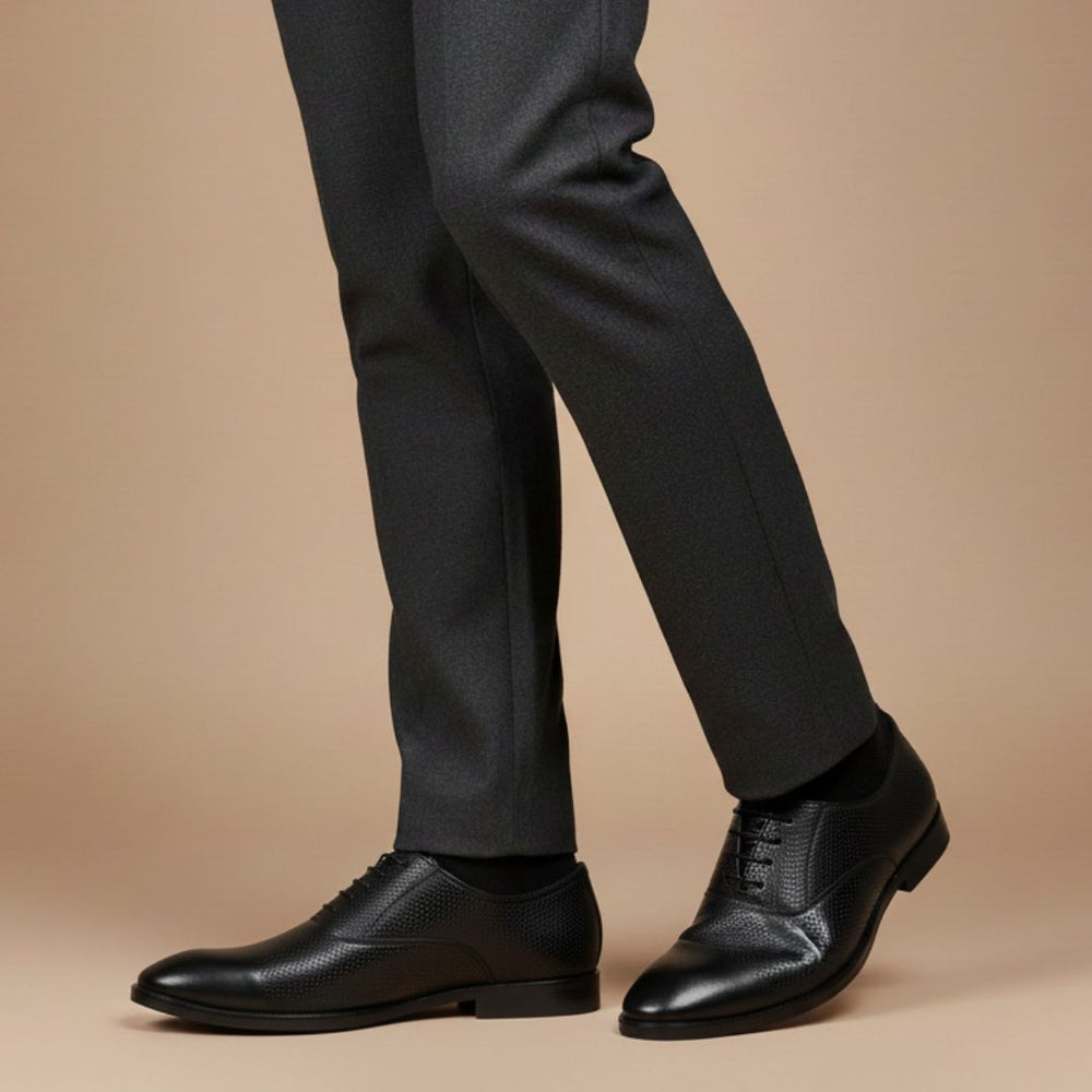Hayes London | Troy Oxford Shoes – Black Perforated Genuine Leather Men’s Office Shoes