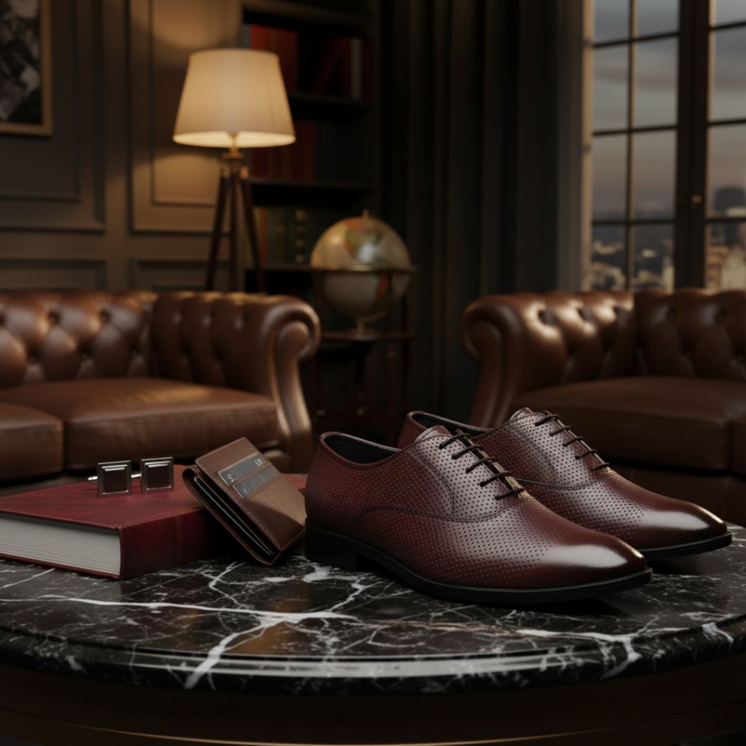 Hayes London | Troy Oxford Shoes – Brown Perforated Genuine Leather Men’s Office Shoes