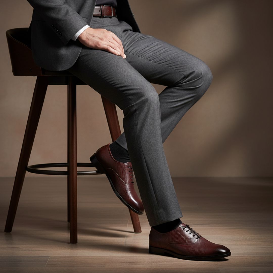 Hayes London | Troy Oxford Shoes – Brown Perforated Genuine Leather Men’s Office Shoes